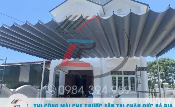 Thi công mái che trước sân tại Châu Đức, Bà Rịa : Tại sao nên làm mái che bạt xếp