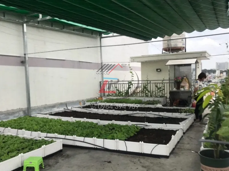 Sử dụng mái che bạt xếp làm mái che cho sân thượng để trồng rau