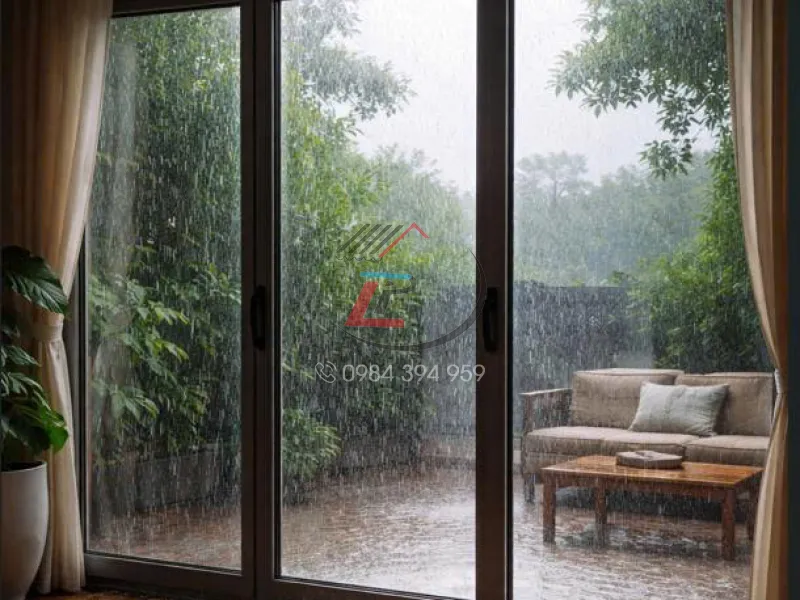 mưa hắt vào của phòng khách